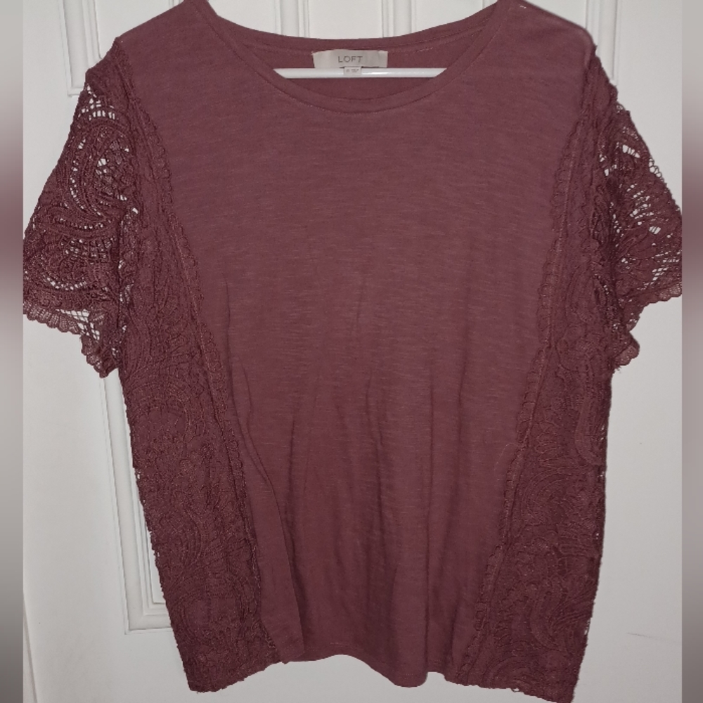 Ann Taylor Loft Pink Rose T-Shirt w/Lace Sleeves & Sides Size XLarge